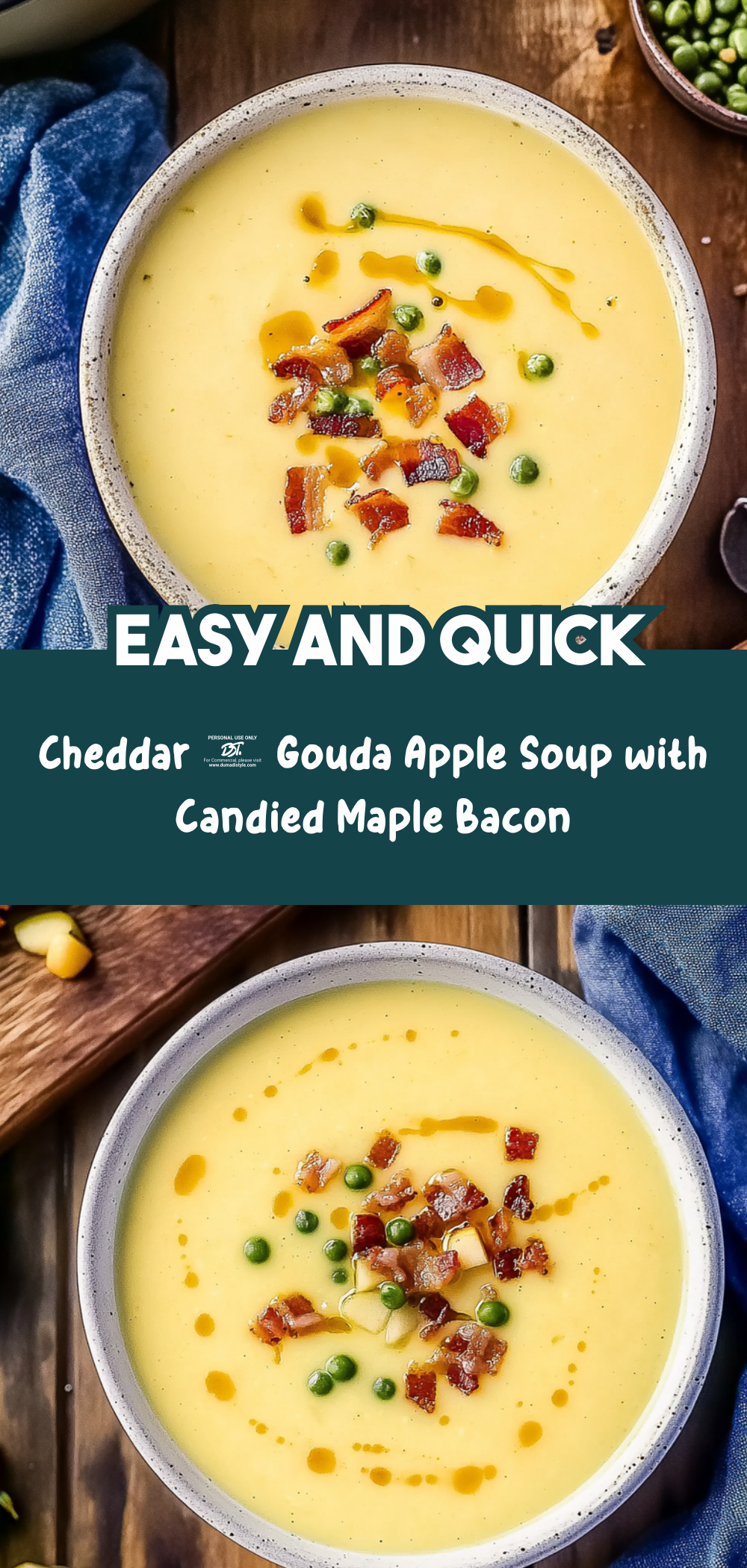 Cheddar & Gouda Apple Soup with Candied Maple Bacon