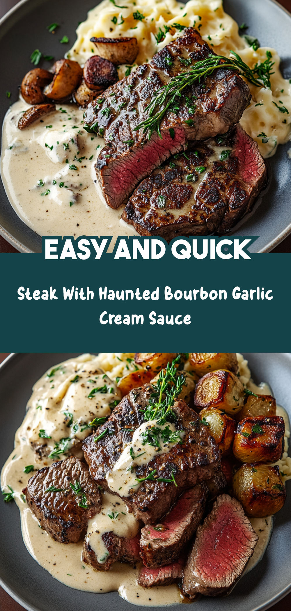 Steak With Haunted Bourbon Garlic Cream Sauce