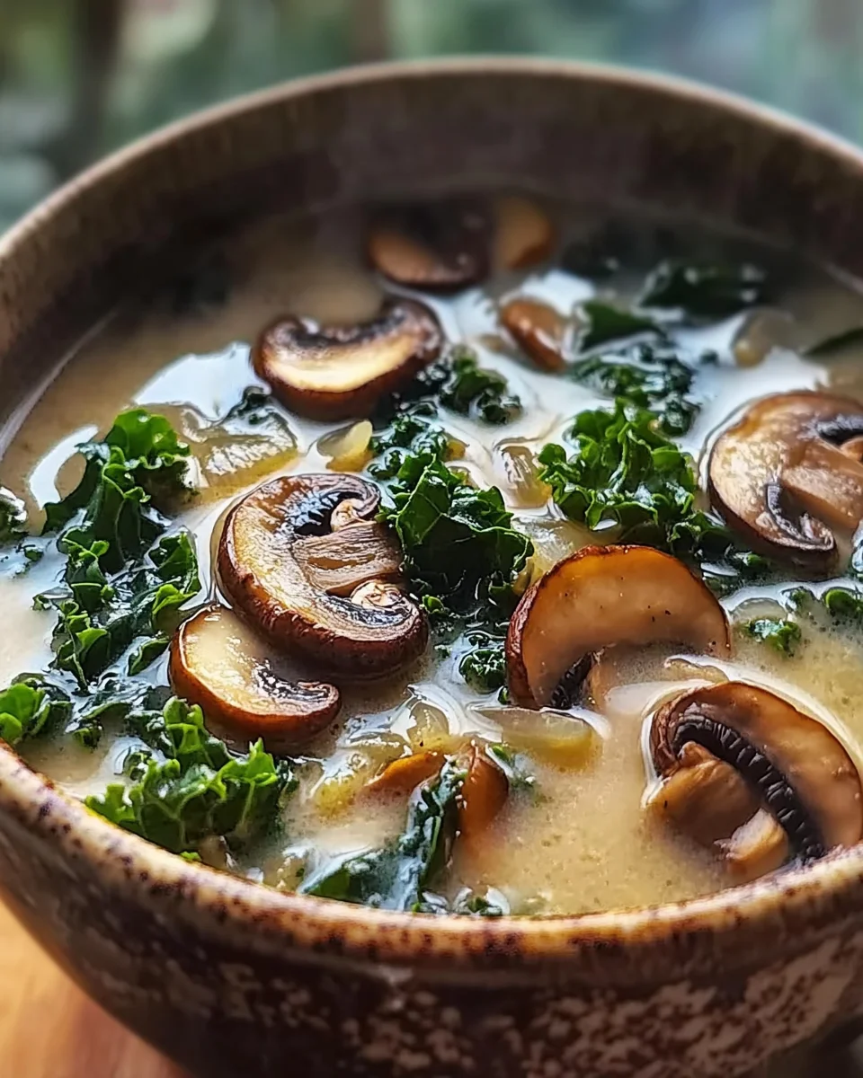 Comforting Wild Mushroom, Caramelized Onion and Kale Soup - homefoodkitchen
