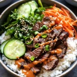 Korean BBQ Steak Rice Bowls with Spicy Cream Sauce