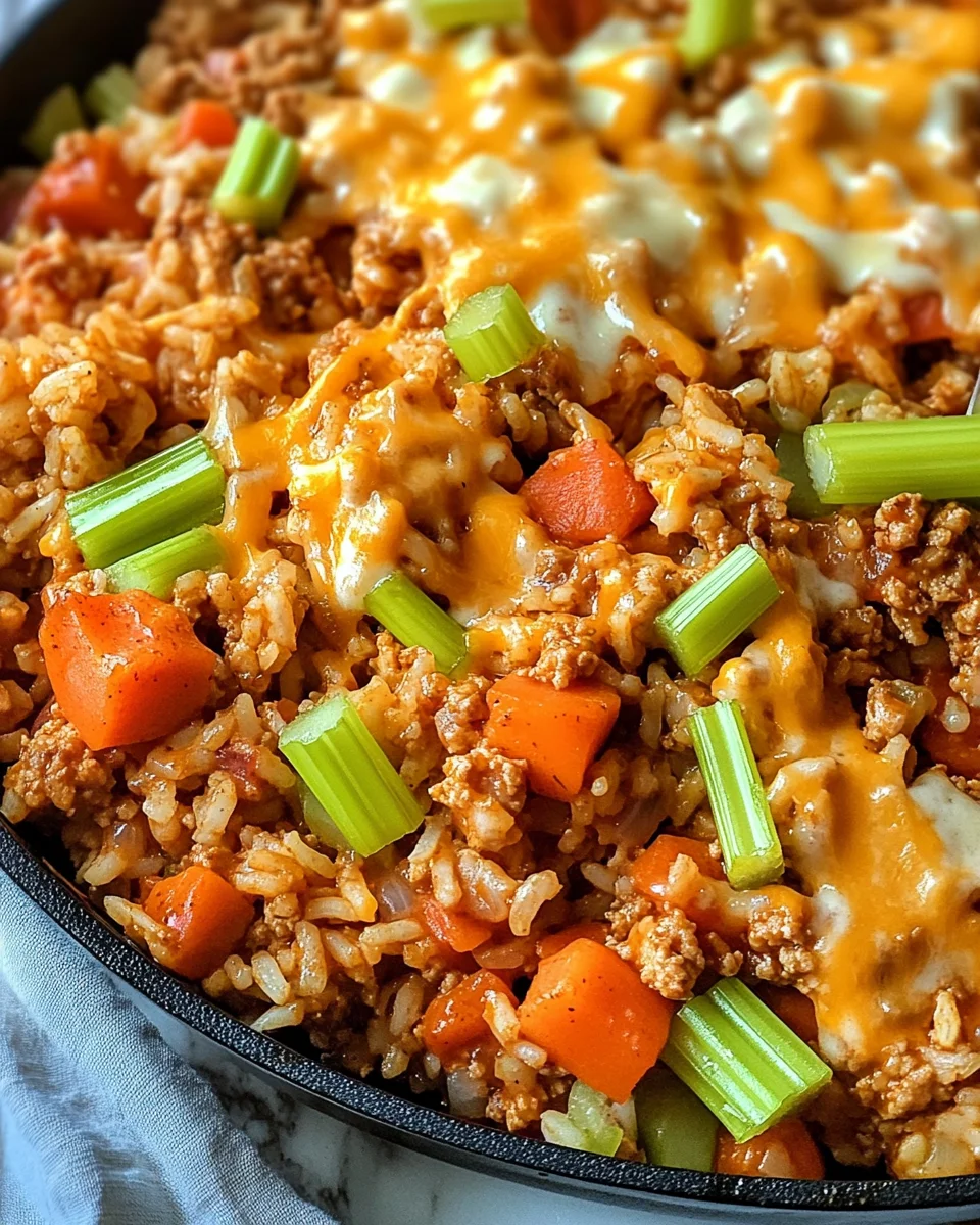 Lighter Buffalo Chicken and Rice Skillet