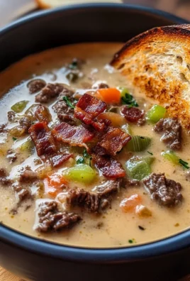One-Pot Philly Cheesesteak Soup with Turkey Bacon and Cheesy Toast