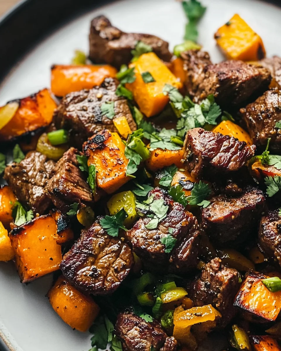 Whole30 Steak Bites with Sweet Potatoes and Peppers