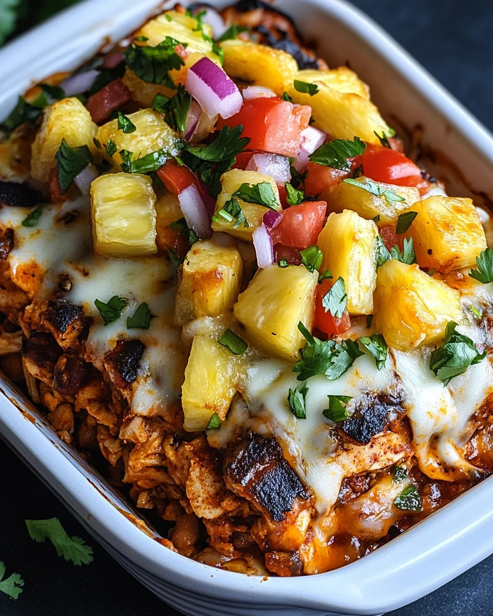 Blackened Chicken Taco Casserole with Pineapple Salsa