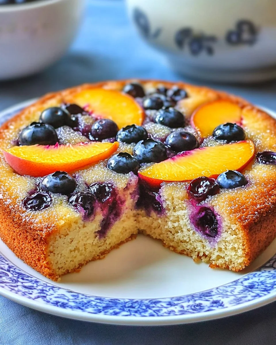 Blueberry Peach Sour Cream Cake