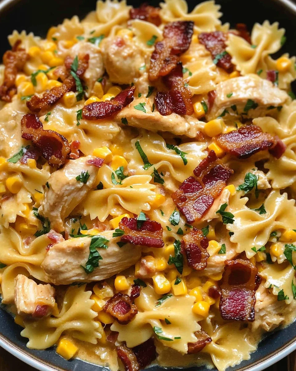 Creamy Chicken and Corn Pasta with Bacon