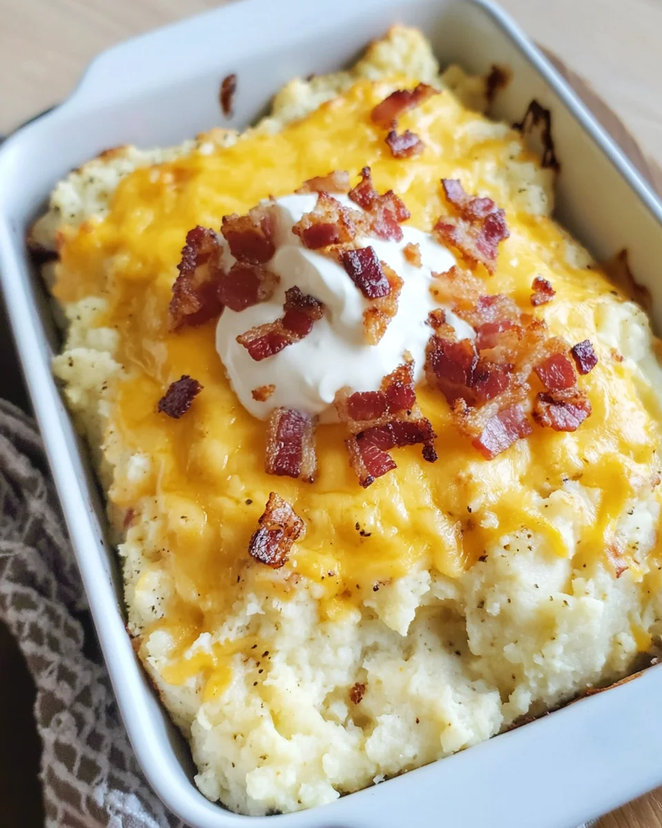 Loaded Cauliflower Casserole with Cheese and Bacon | KETO